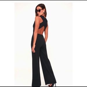 Lulu’s thinking out loud black backless jumpsuit